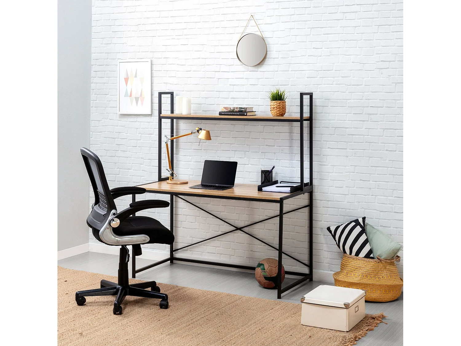 Computerbureau Carmen 1 plank, kleur eiken/zwart, 120 cm