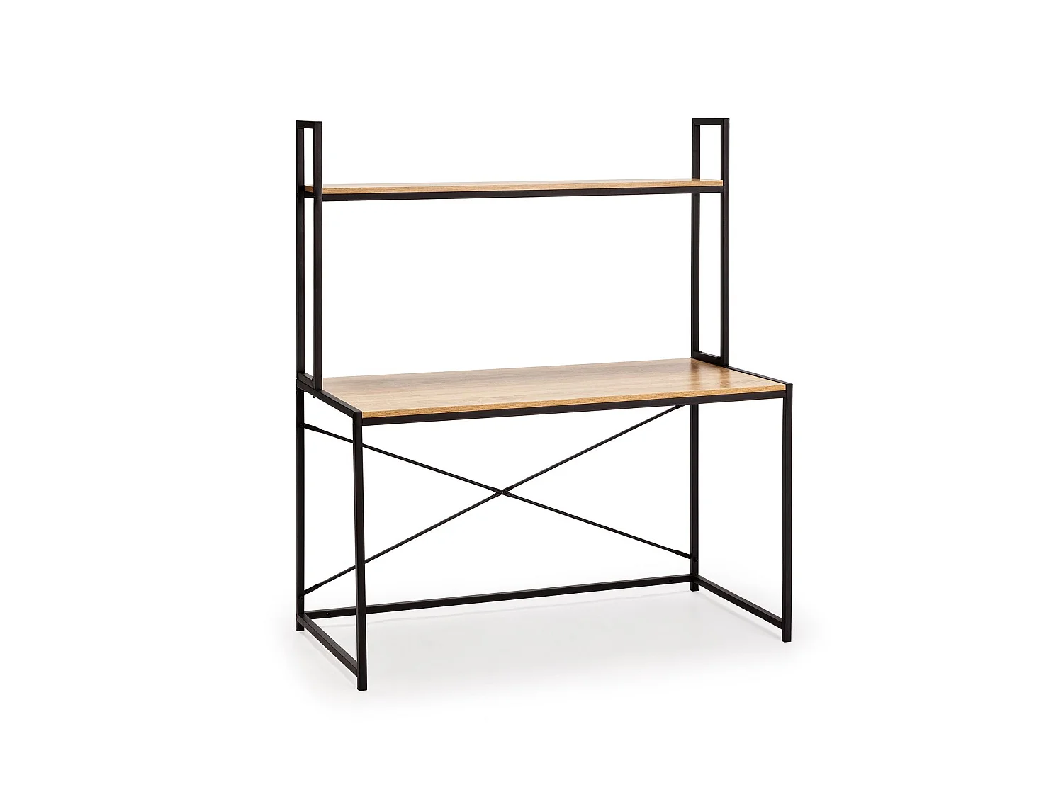 Bureau Carmen noir, 1 étagère, style industriel, 120 cm longueur