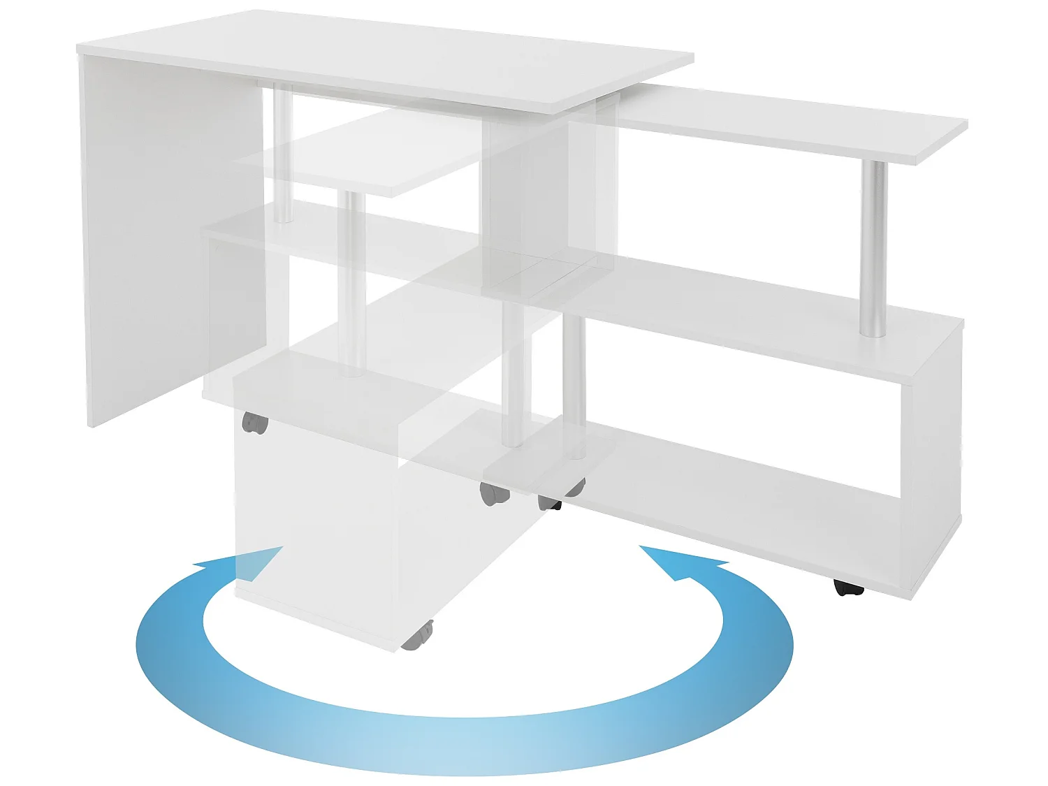 Bureau avec quatre roulettes 150x88x75 cm Blanc en MDF ML-DESIGN