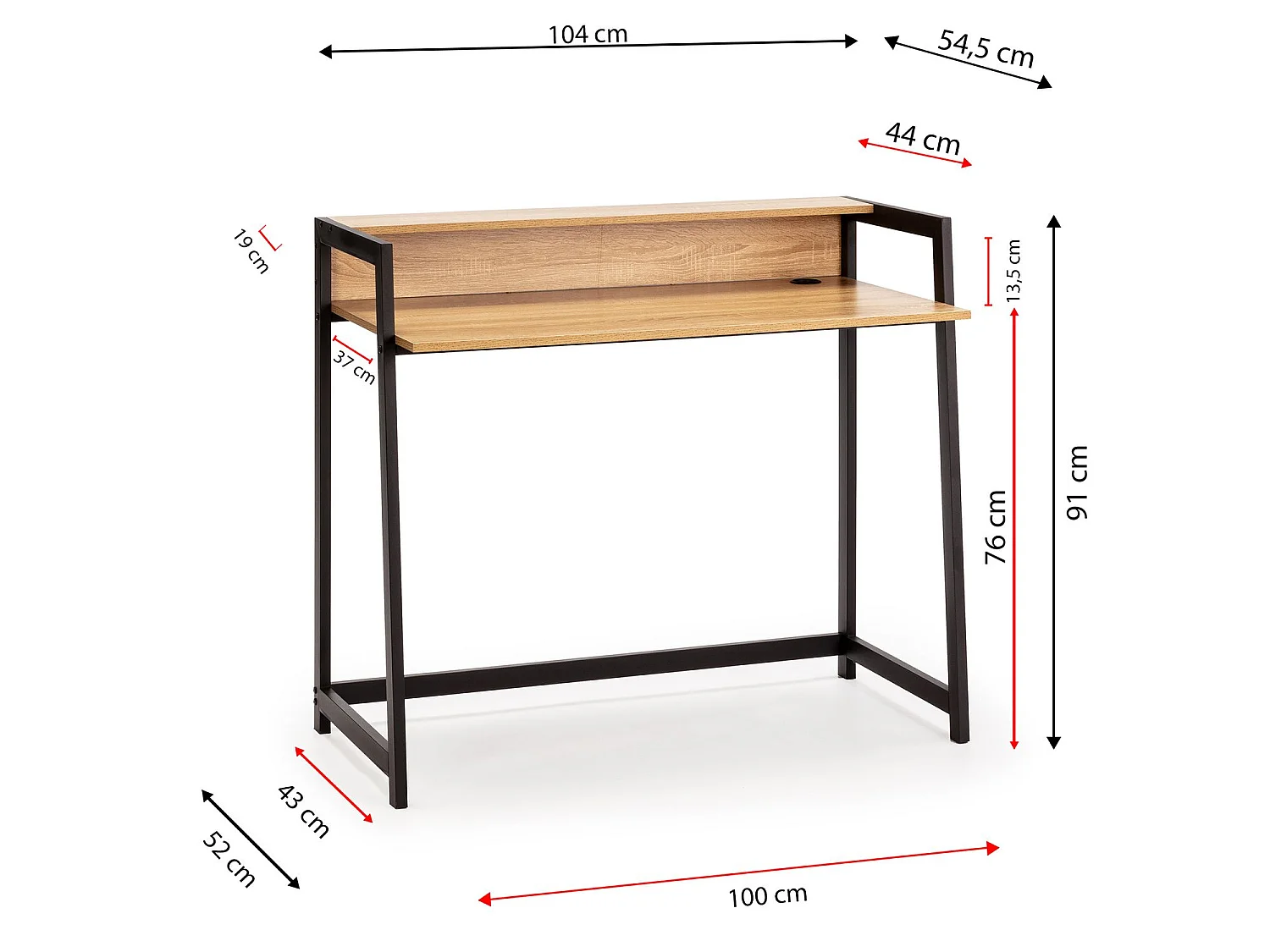 Scrivania Naia 1 ripiano nera, 104 cm (larghezza)