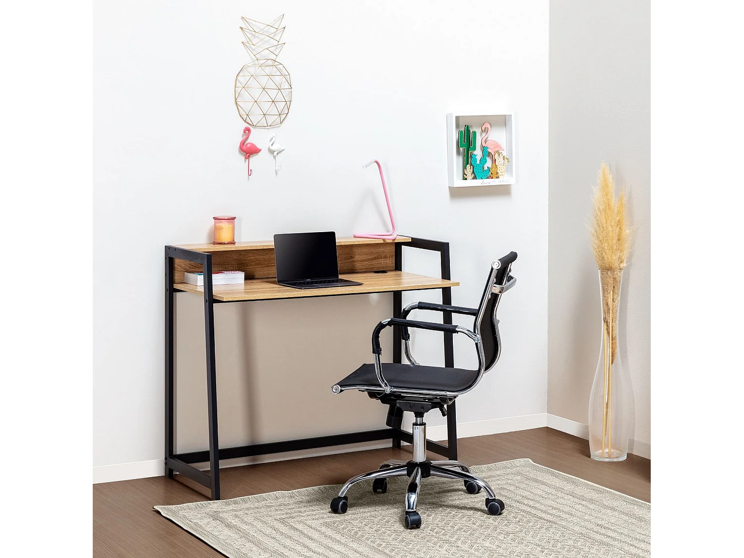 Computerbureau Naia 1 plank, kleur eiken/zwart, 105 cm