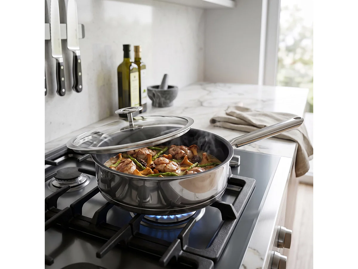 Elysée - Sauteuse 24cm inox revêtue avec couvercle universel