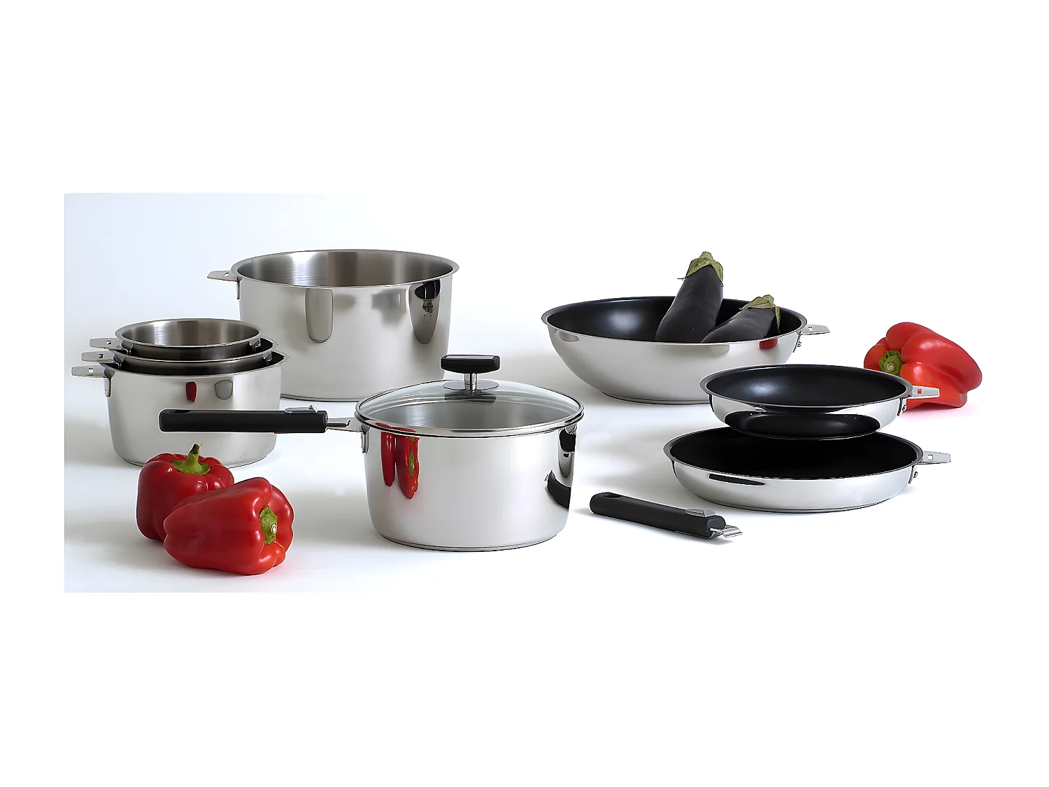 Malice - Wok 28cm inox revêtu avec couvercle et poignée noire