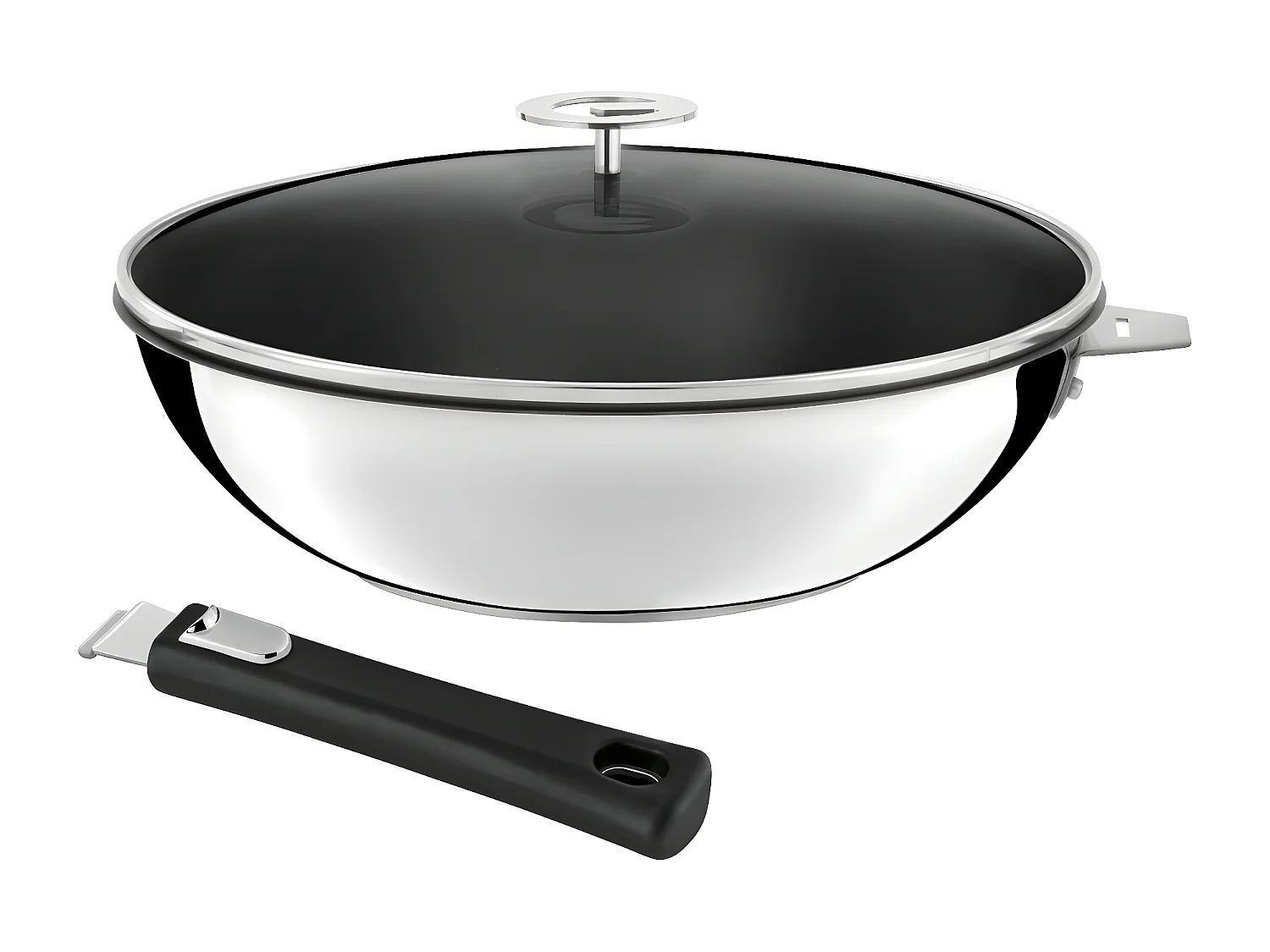 Malice - Wok 28cm inox revêtu avec couvercle et poignée noire