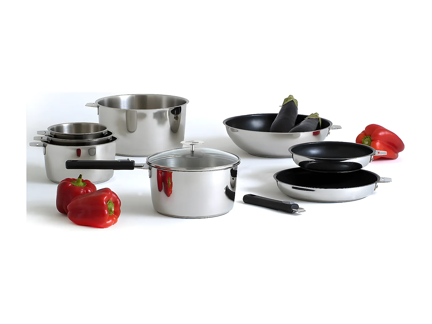 Malice - Wok 28cm inox revêtu avec couvercle et poignée noire