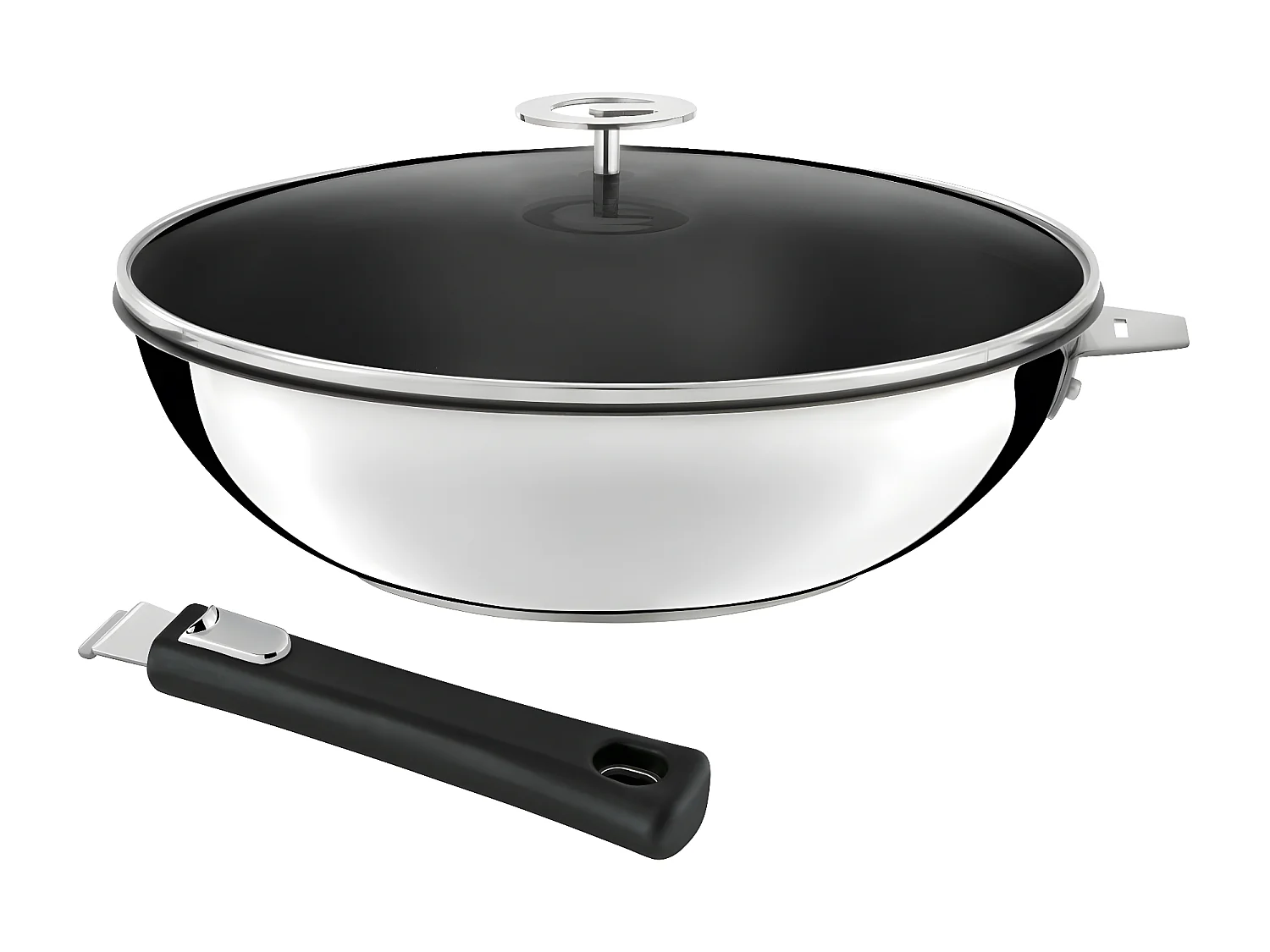 Malice - Wok 28cm inox revêtu avec couvercle et poignée noire