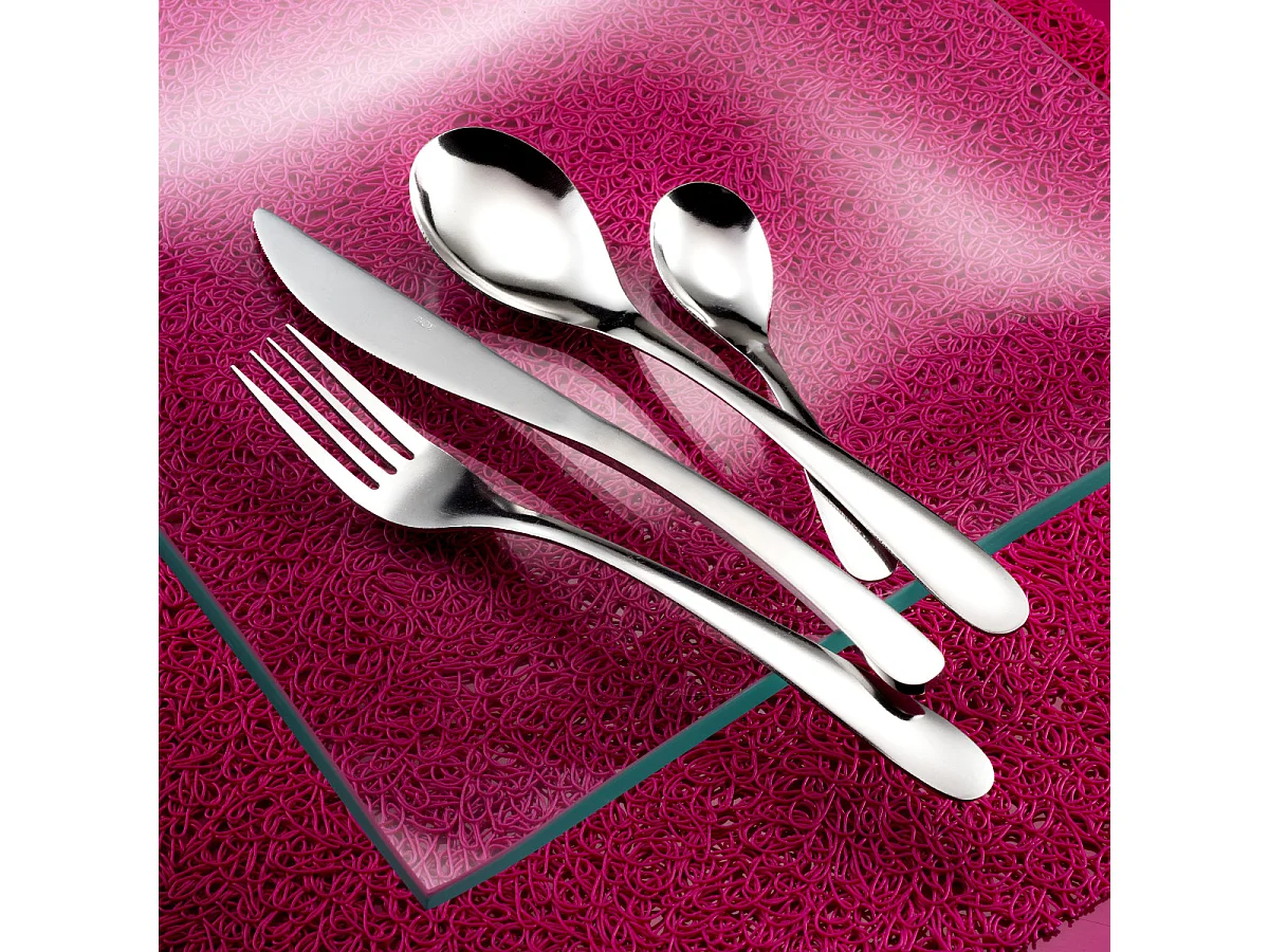 Bestekset Nymphéa 24-delig van roestvrij staal met gebogen en vloeiende lijnen