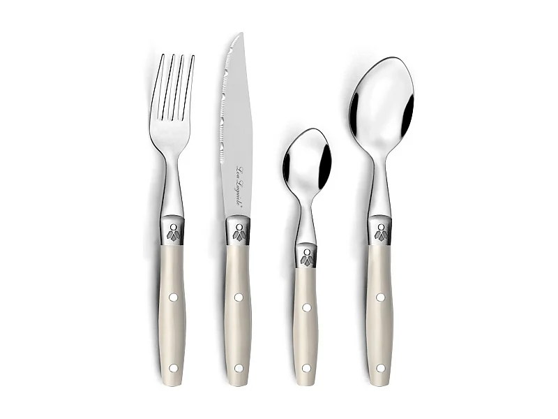 Set de 24 cubiertos Comptoir Lou Laguiole 6 servicios acero inox crema