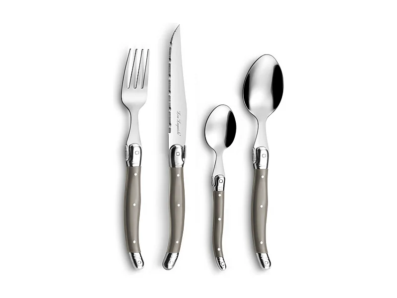 Bestek Laguiole Tradition 24-delig Taupe - Getand lemmet van gehard staal - Handvat van polypropyleen - Inclusief koffer
