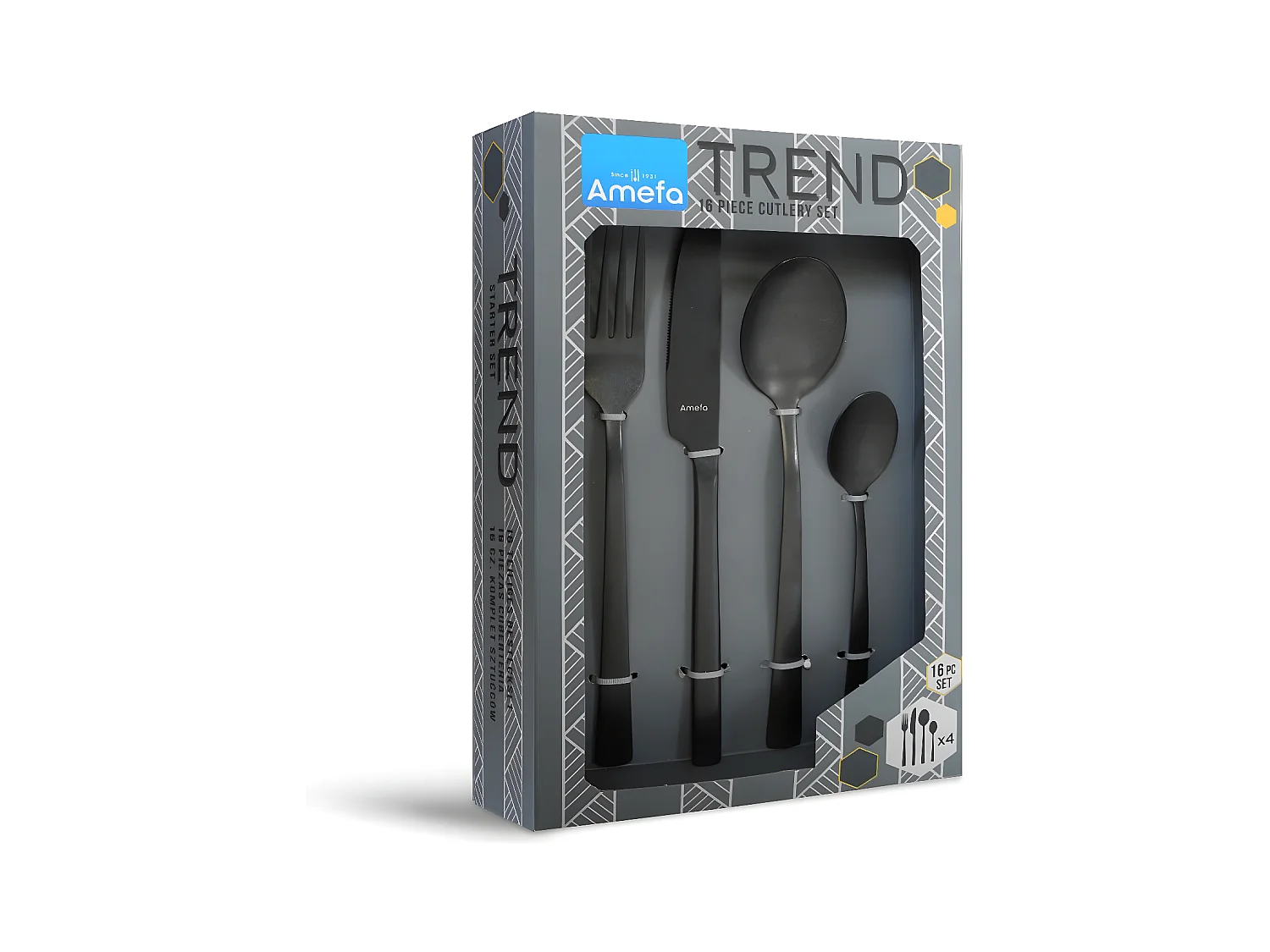 Cubertería Vintage Negra de Acero Inoxidable Mate de 16 Piezas