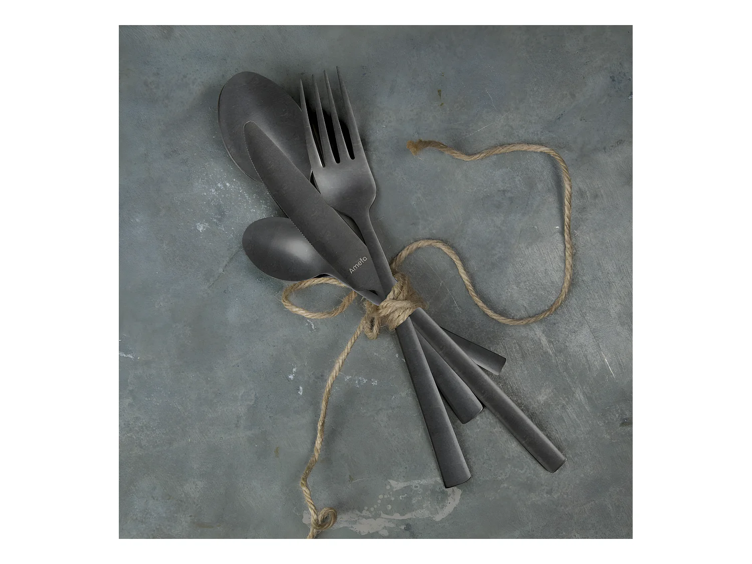 Cubertería Vintage Negra de Acero Inoxidable Mate de 16 Piezas