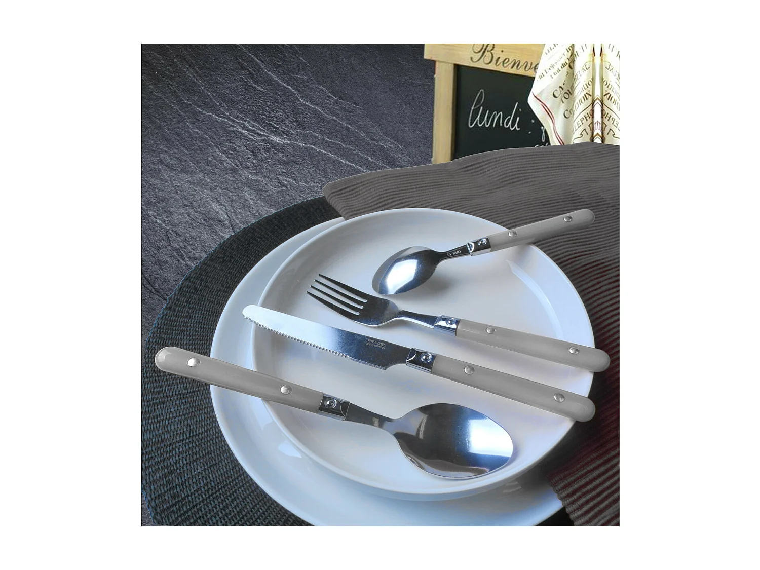 Conjunto de Talheres Saxo Cinza 16 peças em aço inoxidável para 4 pessoas