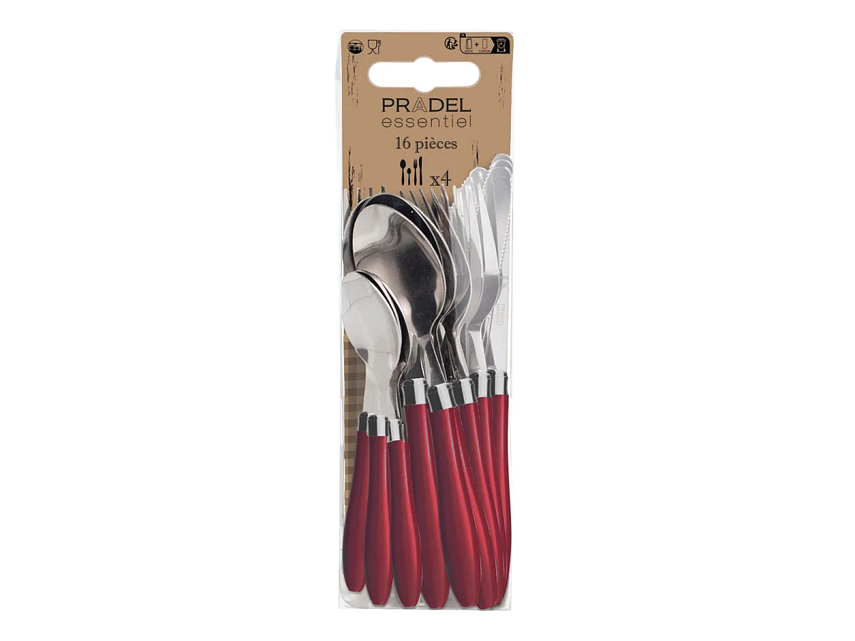 Cubertería 16 piezas Regaliz Rojo - Acero Inoxidable - Pradel Essentiel®