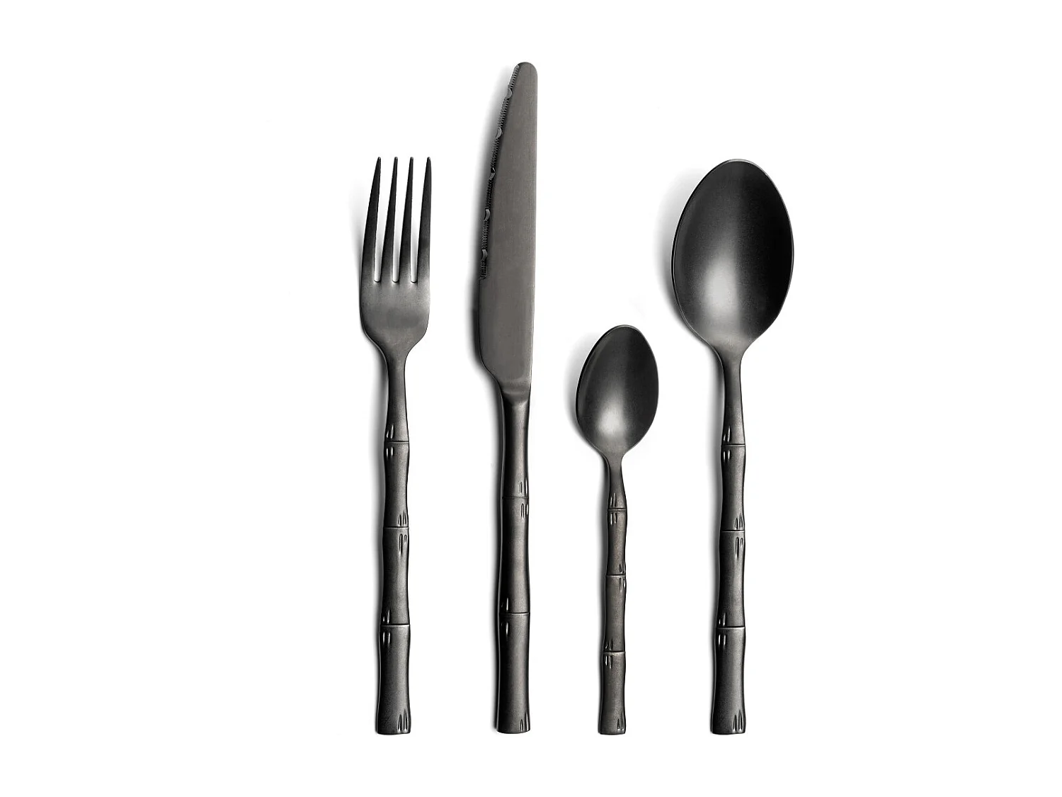 Juego de cubiertos de 16 piezas Karma Negro mate - Decoración vegetal de bambú - Acero inoxidable - Caja de regalo