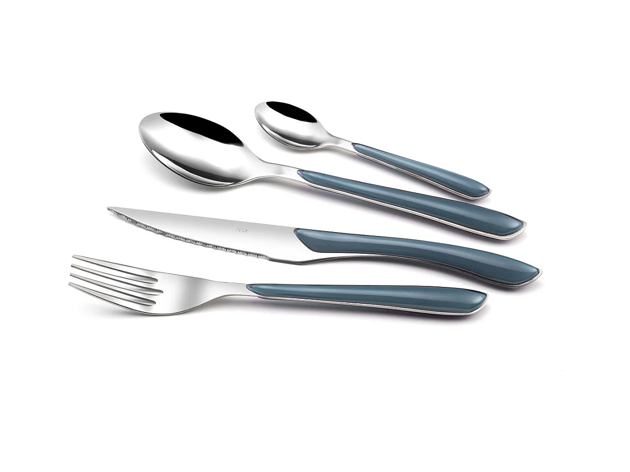 Cubertería de 24 piezas Eclat Denim de acero inoxidable con mangos de doble inyección de color