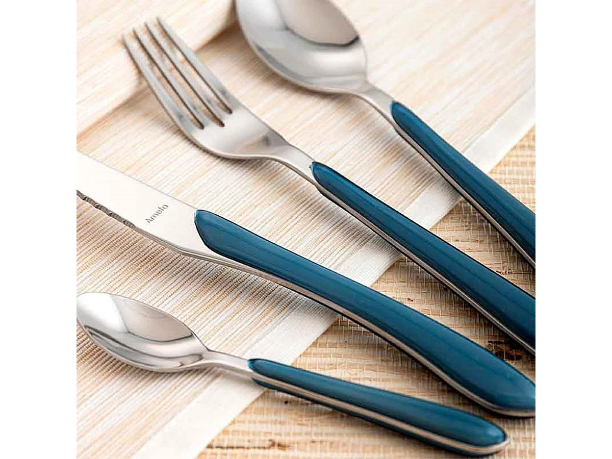 Cubertería de 24 piezas Eclat Denim de acero inoxidable con mangos de doble inyección de color