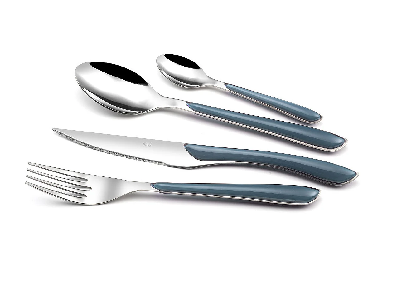 Besteckset 24-teilig Eclat Denim aus Edelstahl mit zweifarbigen Spritzgussgriffen