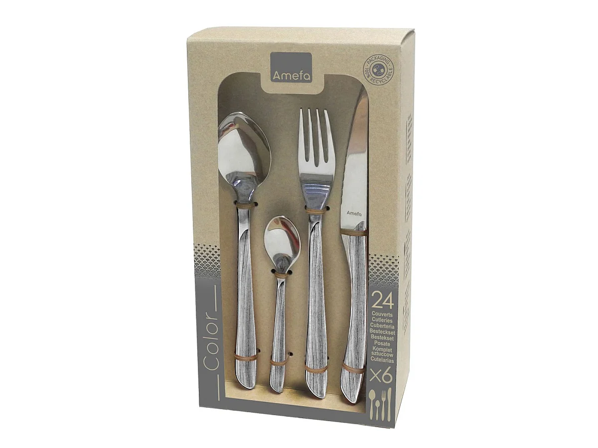 Eclat Nature Besteckset aus 24 Teilen in grauem Holz für 6 Personen