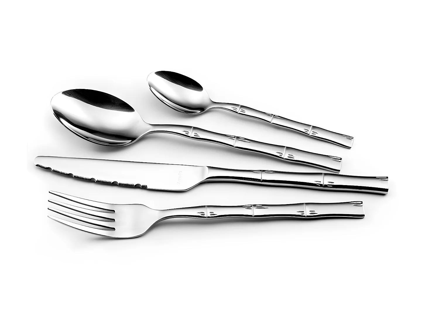 24-teiliges Besteckset Karma aus Edelstahl mit pflanzlicher Dekoration aus Bambusstielen