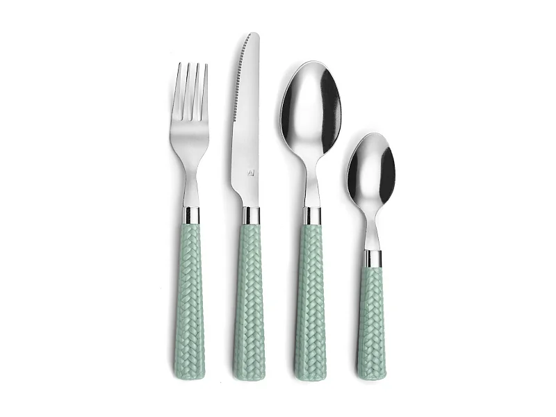 Besteckset 24-teilig Wassergrün Stroh - Elegante Griffe mit geflochtenem Effekt