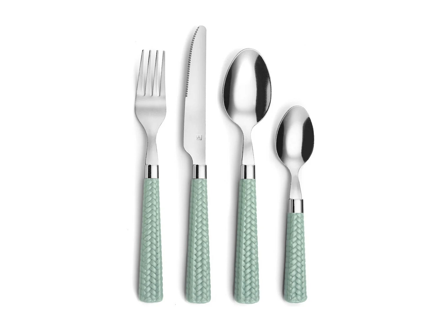 Bestekset 24-delig Watergroen Stro - Elegante handvatten met gevlochten effect