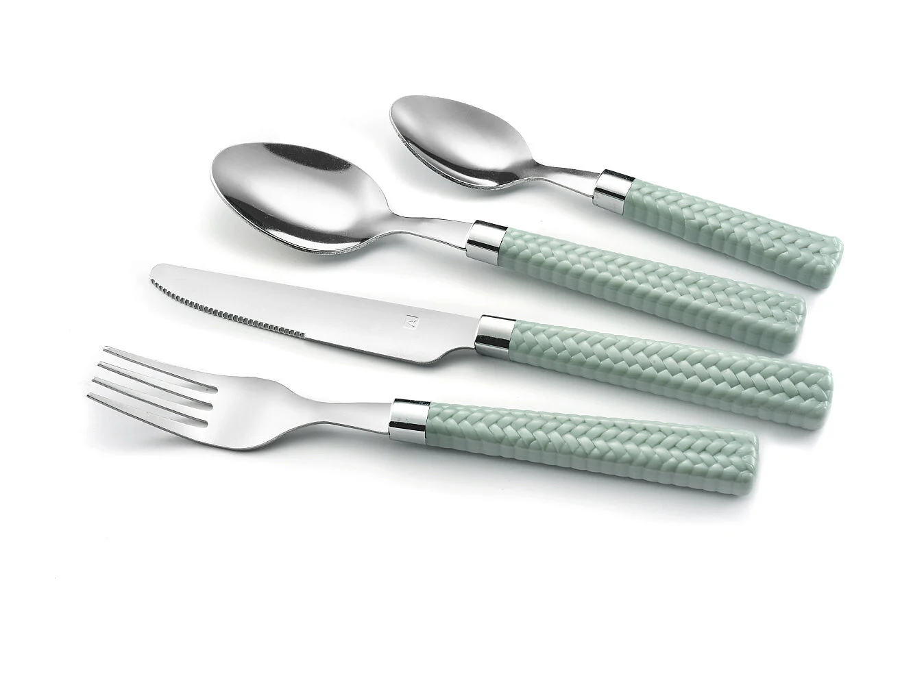 Bestekset 24-delig Watergroen Stro - Elegante handvatten met gevlochten effect