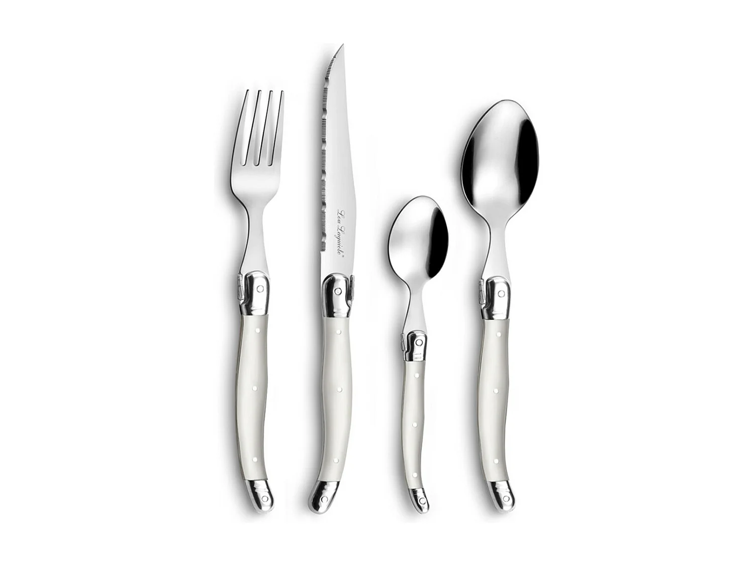 Talheres Laguiole Tradition 24 peças Pérola - Design exclusivo, lâmina microdentada em aço temperado