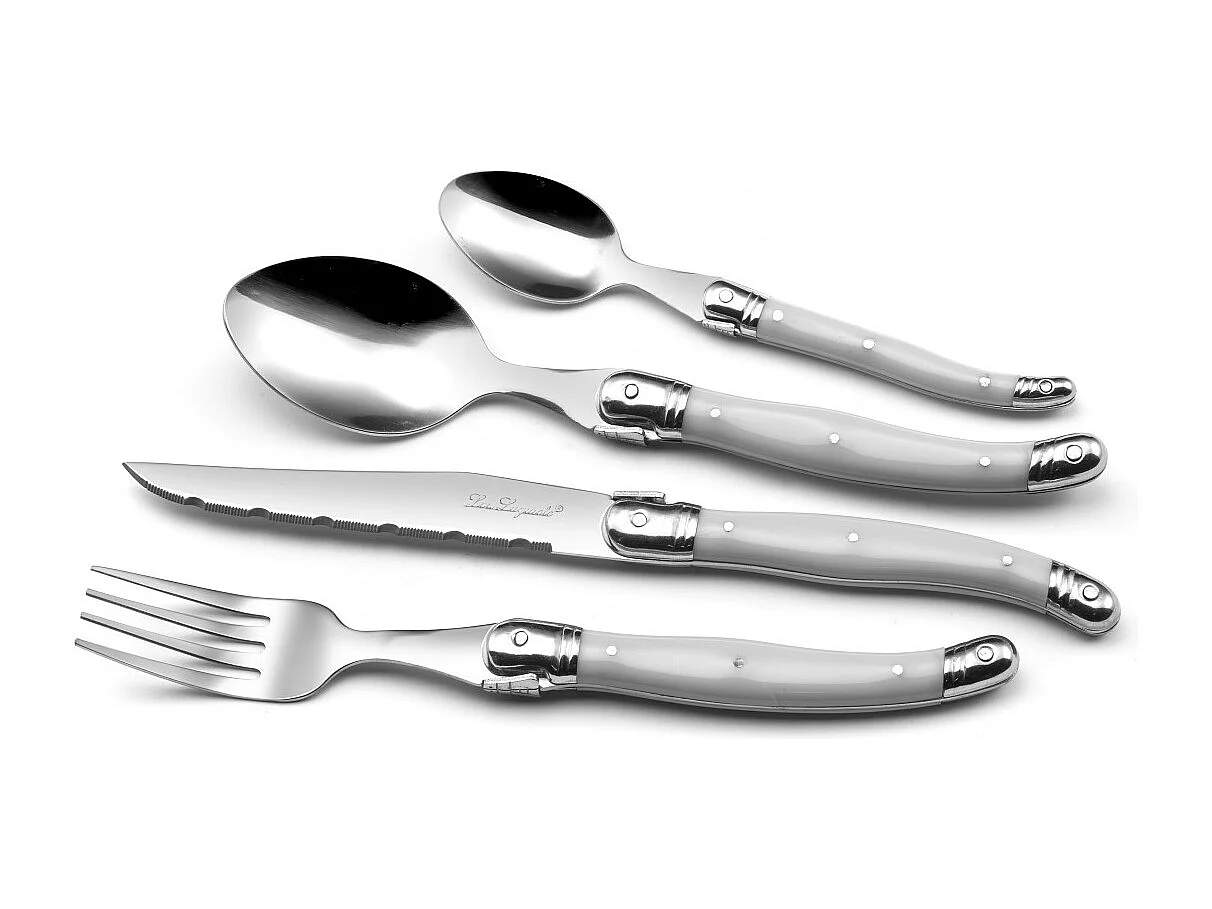 Talheres Laguiole Tradition 24 peças Pérola - Design exclusivo, lâmina microdentada em aço temperado