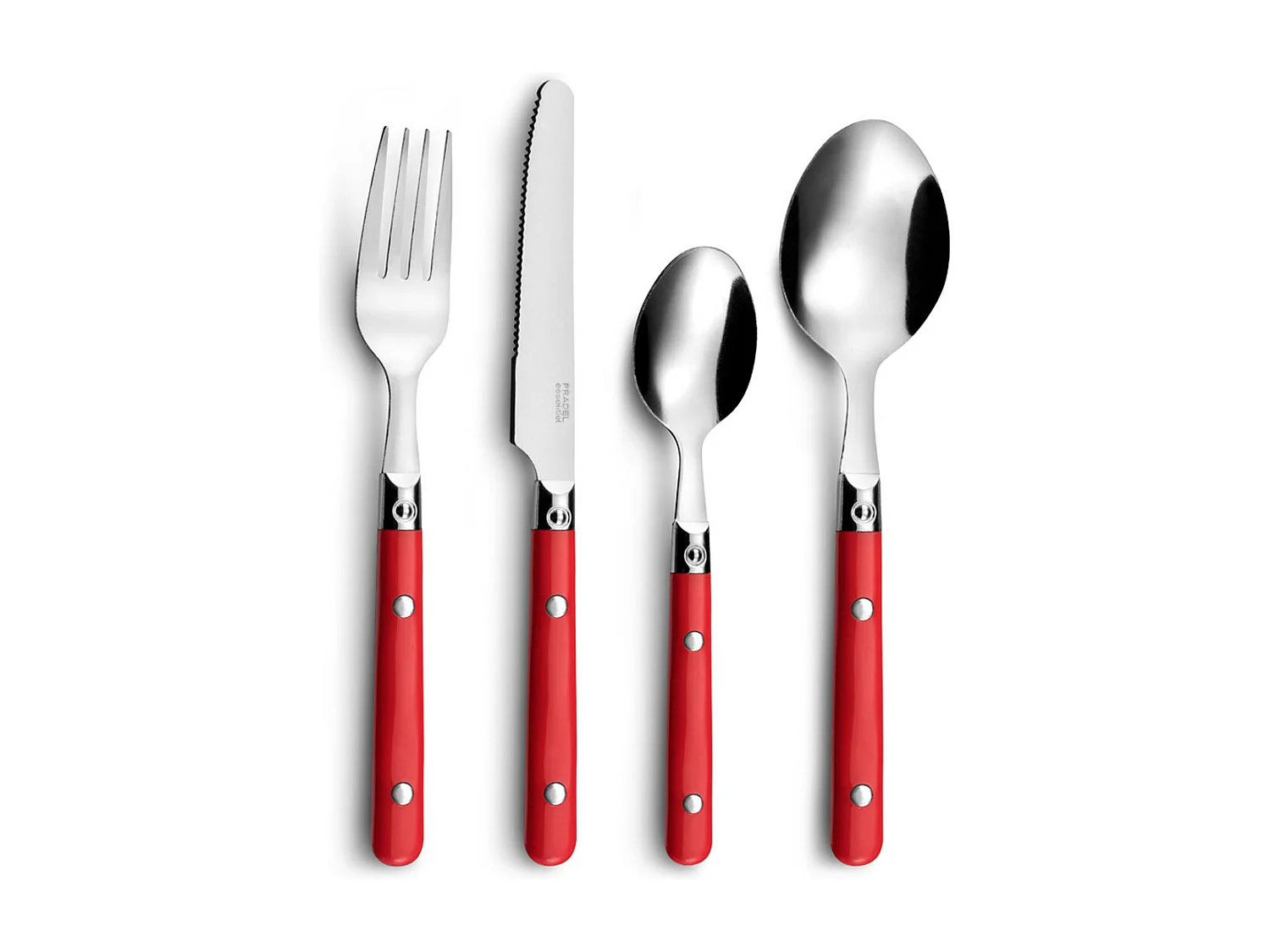 Set di posate Saxo Rosso in acciaio inossidabile per 4 persone consegnato in tubo triangolare