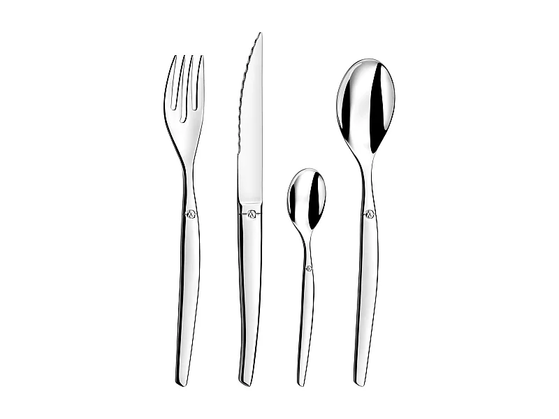 Zestaw sztućców Laguiole Jet 24 elementowy z jednoczęściowej stali nierdzewnej z ostrzem mikroząbkowanym