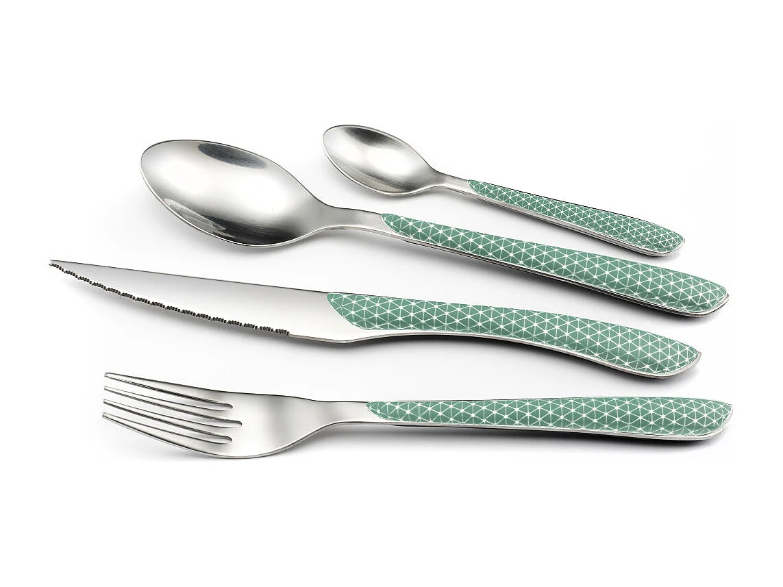 Eclat Geo Vert & Blanc - Ménagère 24 pièces