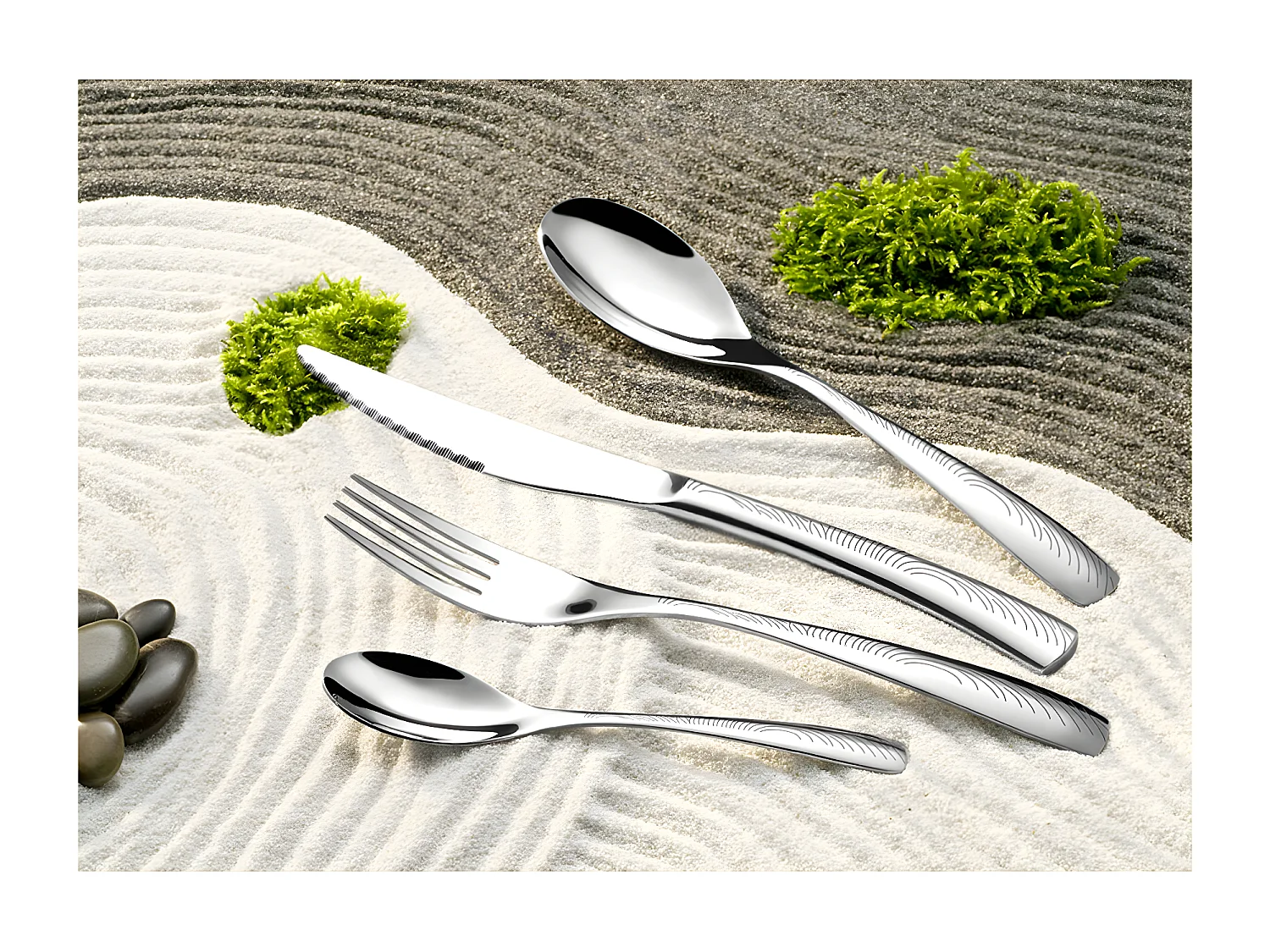 24-delige bestekset met afdruk in roestvrij staal met glanzende en matte afwerking