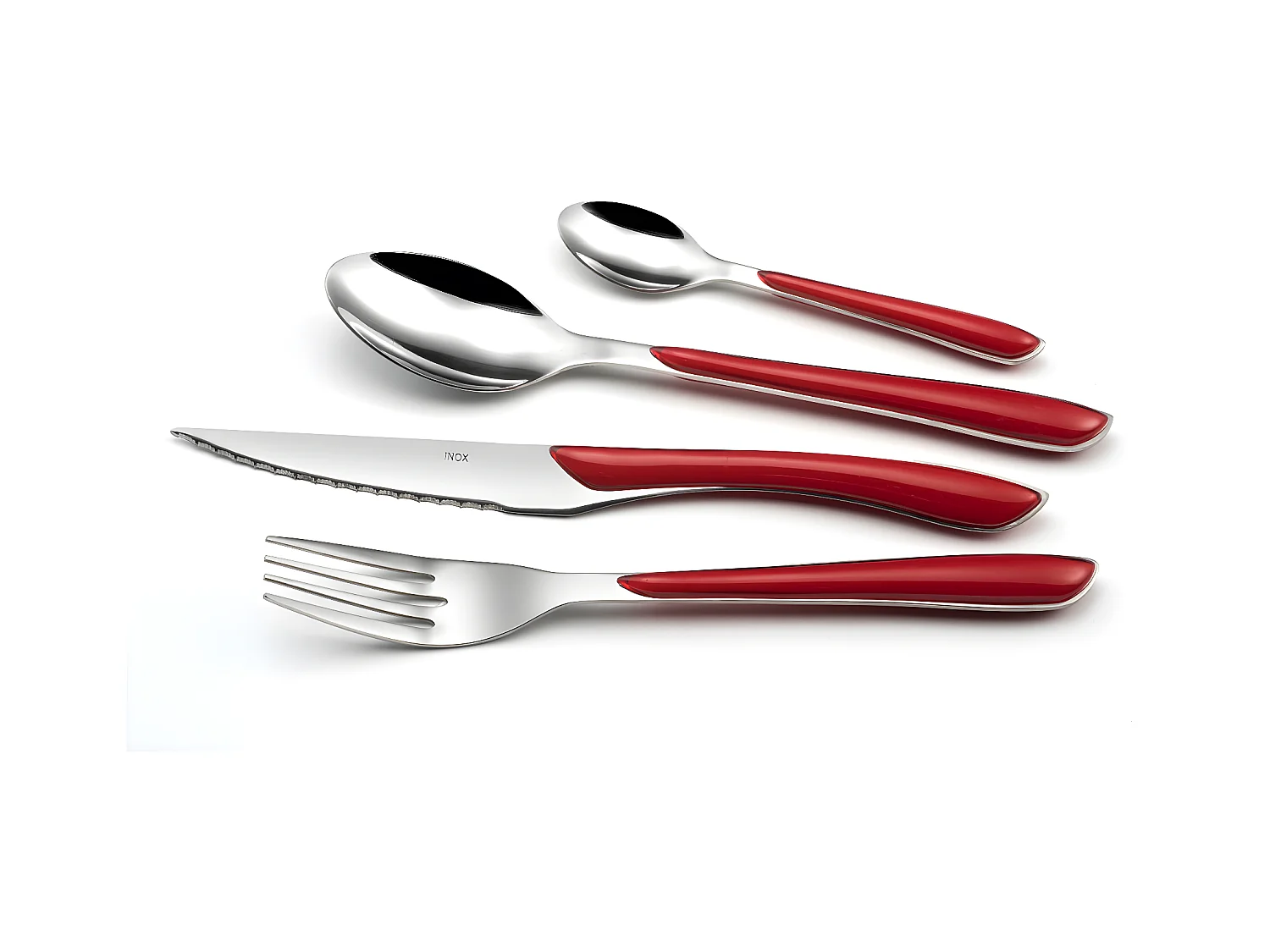 Juego de cubiertos de 24 piezas Eclat Rouge Moderne - Mango rojo, Acero inoxidable brillante, Hoja microdentada