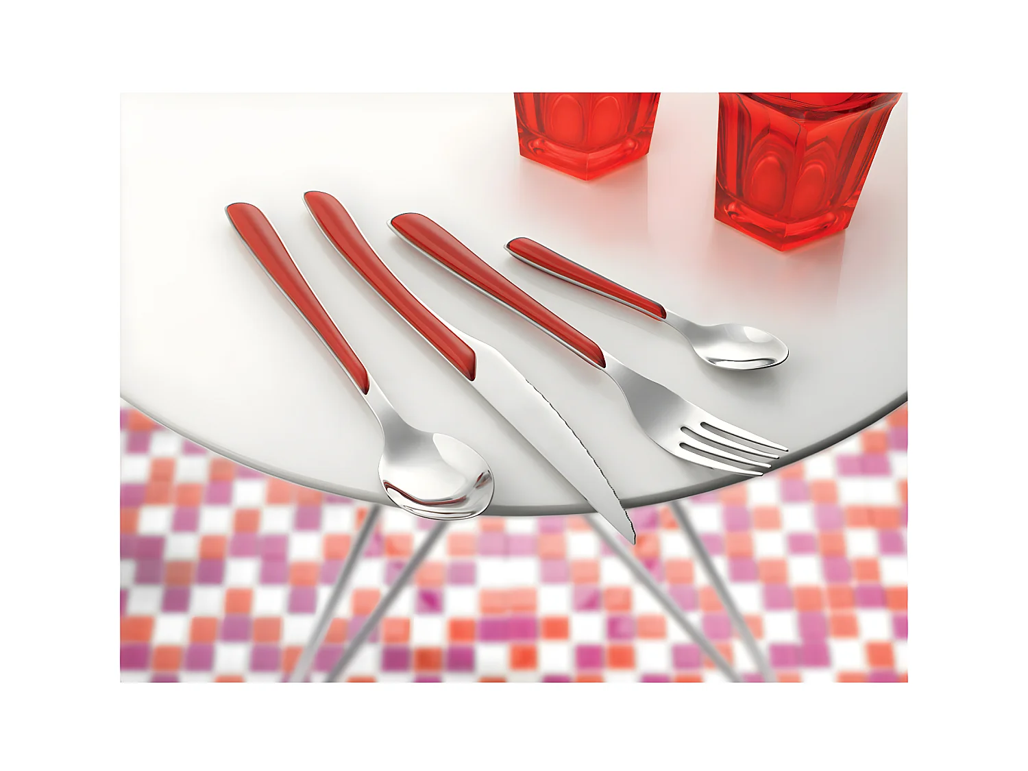 Juego de cubiertos de 24 piezas Eclat Rouge Moderne - Mango rojo, Acero inoxidable brillante, Hoja microdentada