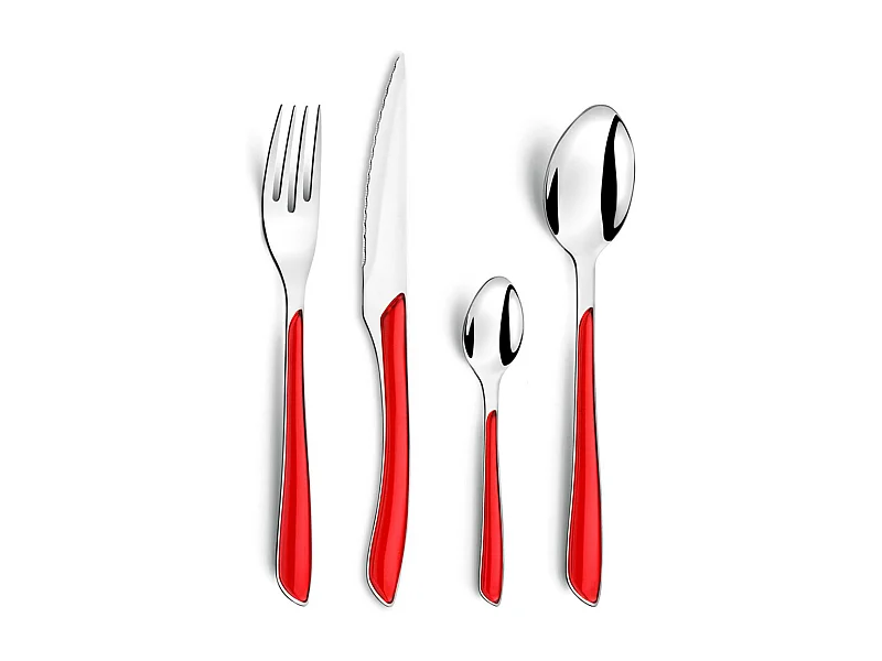 Juego de cubiertos de 24 piezas Eclat Rouge Moderne - Mango rojo, Acero inoxidable brillante, Hoja microdentada
