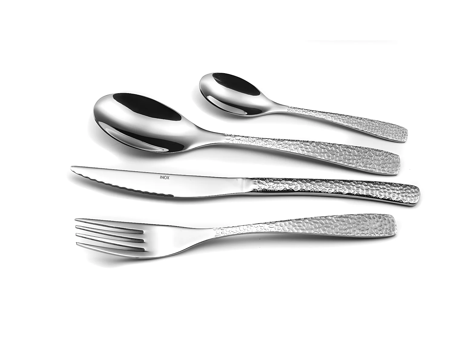 Besteckset Bongo 24-teilig aus Edelstahl - Gespanntes und Gehämmertes Design - Premium-Box