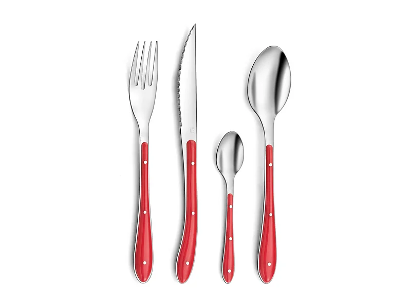 Posate 24 pezzi Rosso Bistro 1-2-3 - Manici colorati in PP - Collezione senza tempo - Amefa