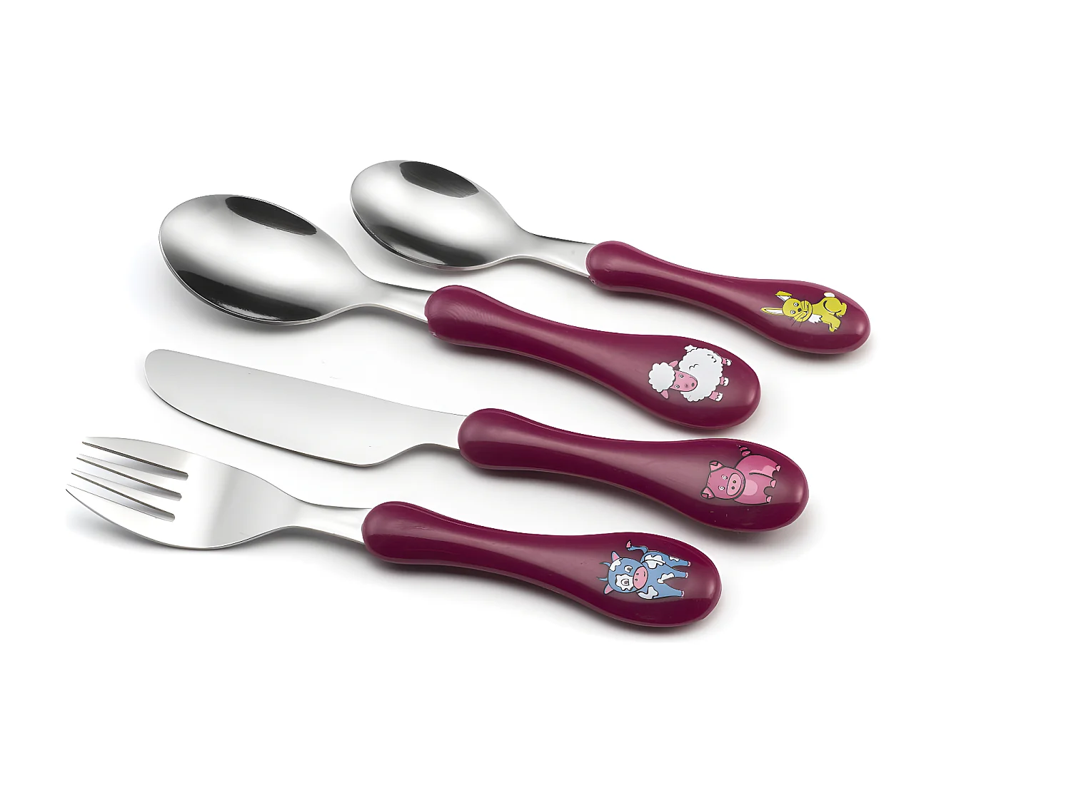 Set di 4 posate per bambini Fushia in Acciaio Inox con Manico Ergonomico