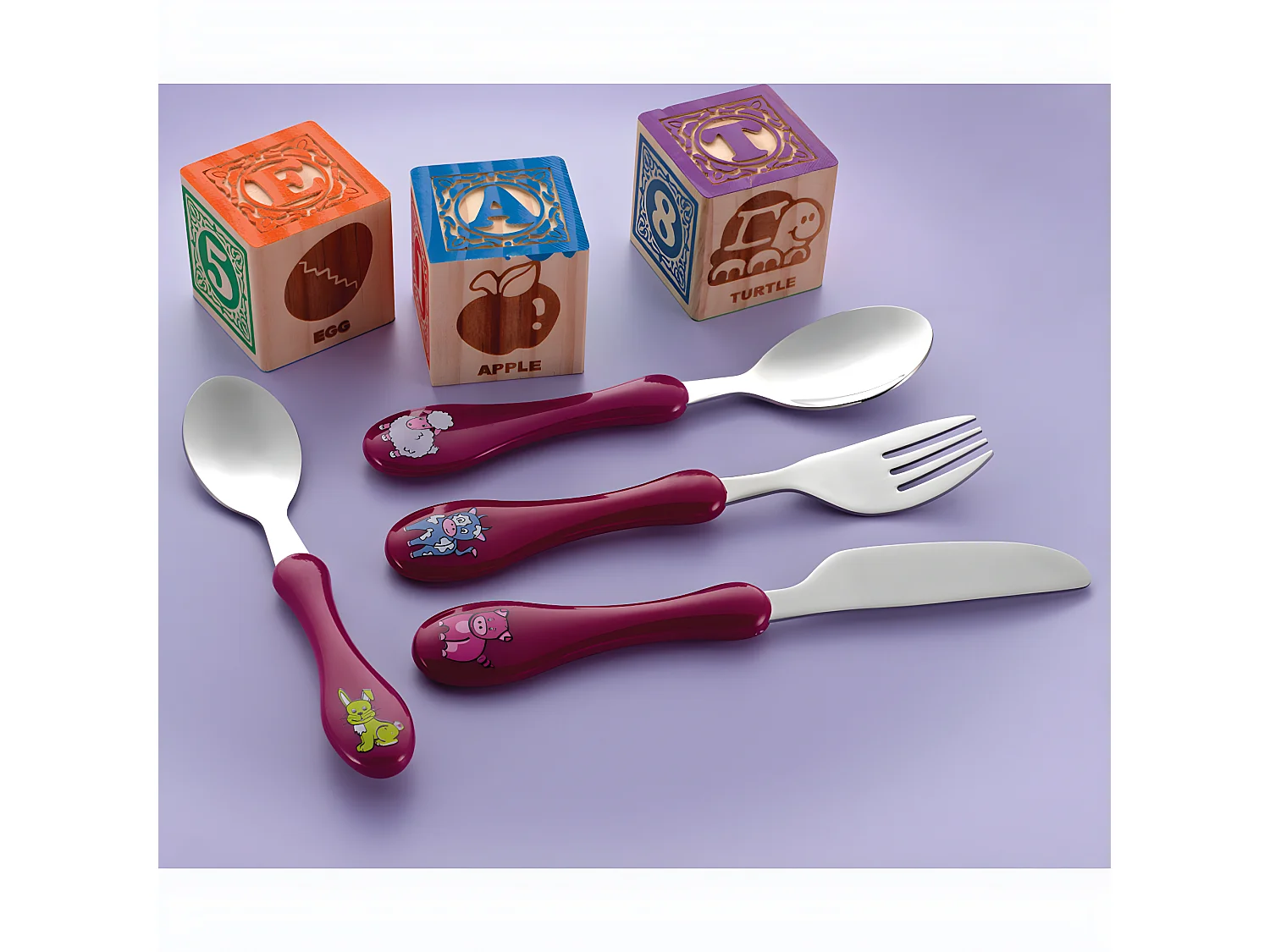 Set di 4 posate per bambini Fushia in Acciaio Inox con Manico Ergonomico