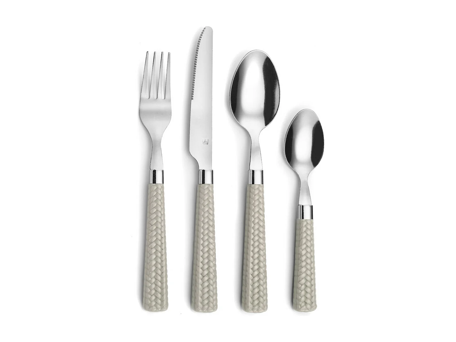 Set di posate in paglia taupe da 24 pezzi con manici intrecciati in polipropilene