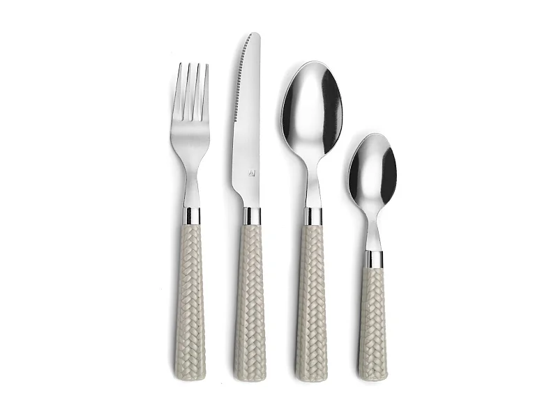 Conjunto de talheres de palha taupe 24 peças com cabos trançados em polipropileno