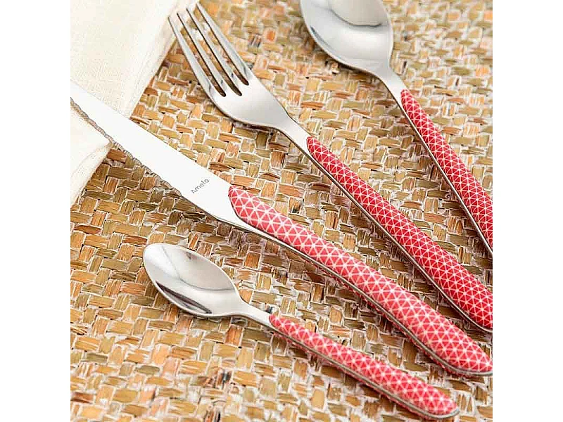 Eclat Geo Rouge & Blanc - Ménagère 24 pièces
