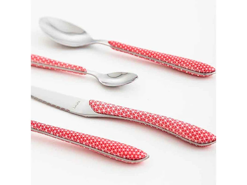 Eclat Geo Rouge & Blanc - Ménagère 24 pièces