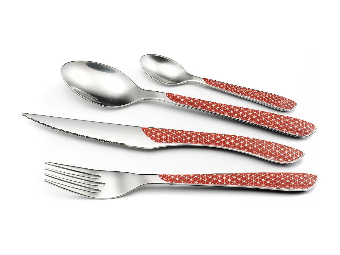 Eclat Geo Rouge & Blanc - Ménagère 24 pièces