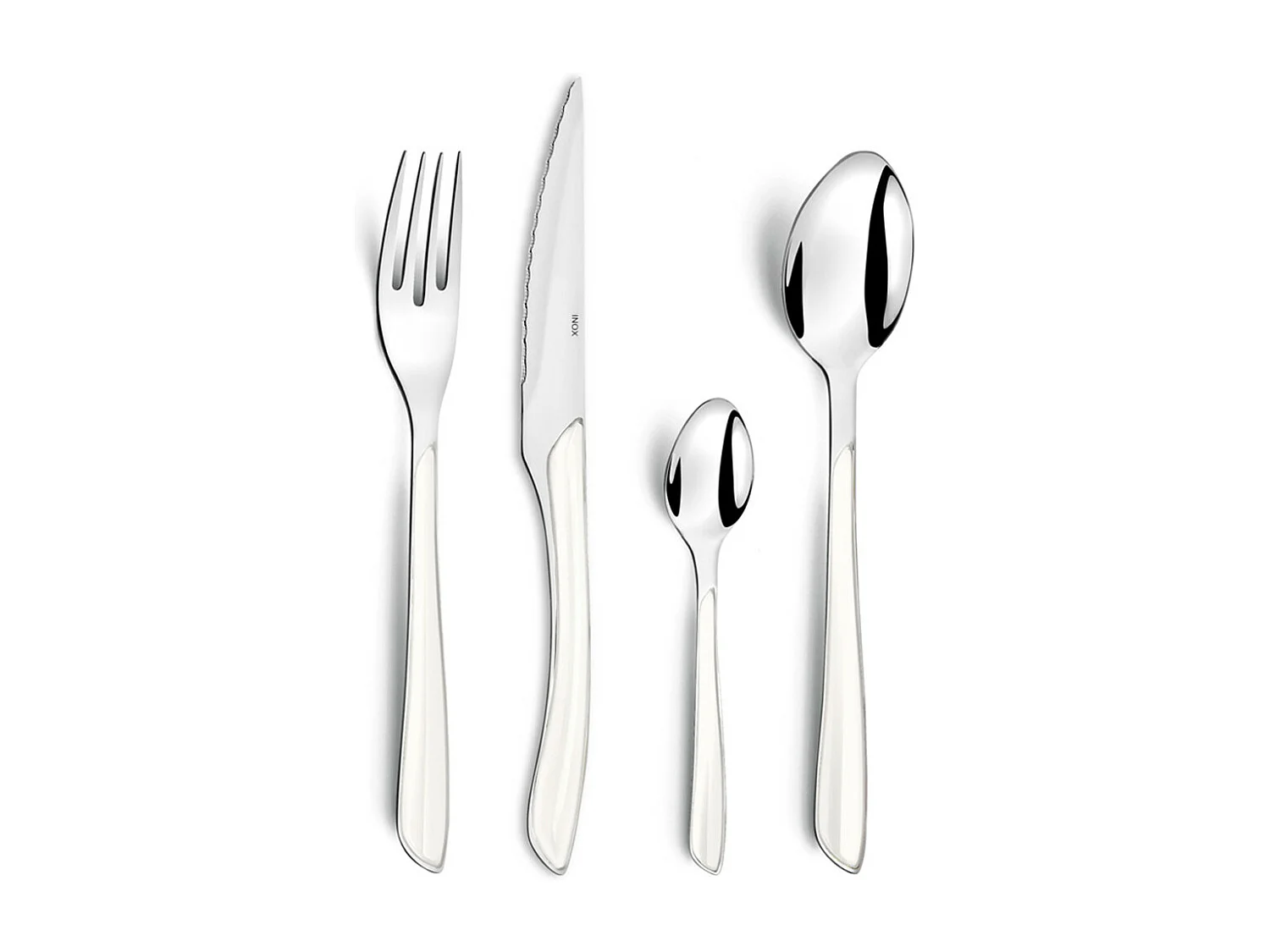 Posate Eclat 24 pezzi Bianco Moderno - Manico bianco, acciaio inossidabile, lama microdentata, finitura lucida