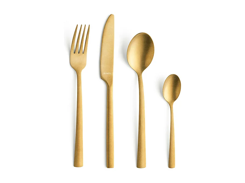 Vintage Gouden Bestekset Manille 16-delig - Bestekset van Roestvrij Staal met Matte Afwerking