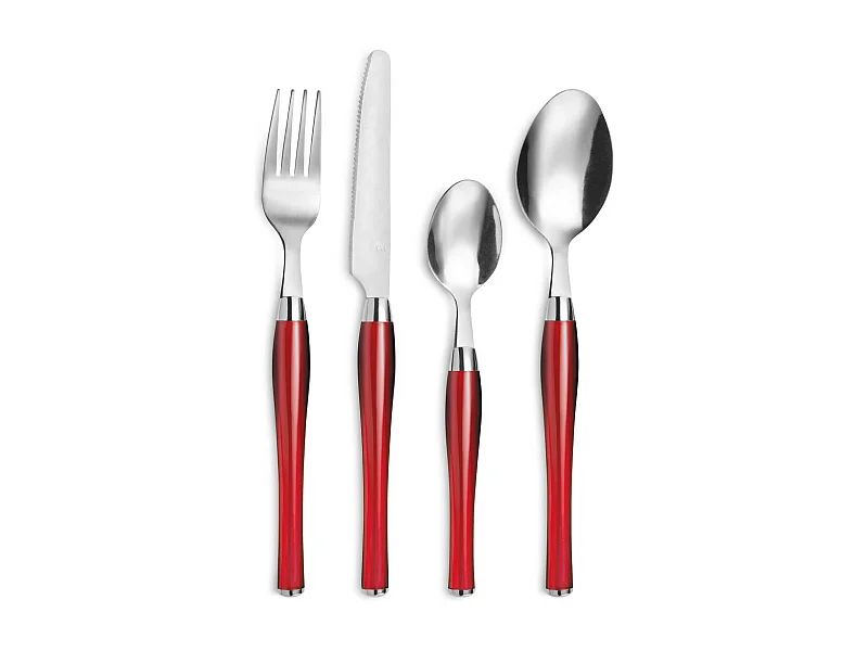Set di Posate Purity Rosso 24 Pezzi con Cestino in Acciaio Inox