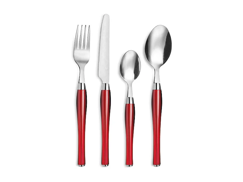 Set di Posate Purity Rosso 24 Pezzi con Cestino in Acciaio Inox