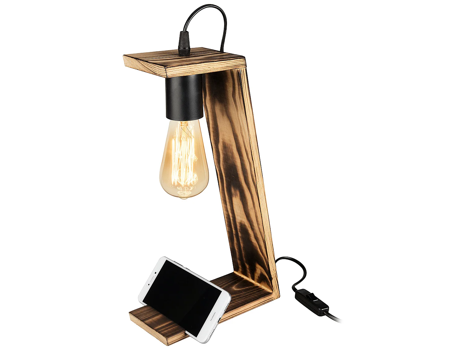 Lampe de bureau Gillingham en bois massif 39 cm E27 noir / naturel [lux.pro]