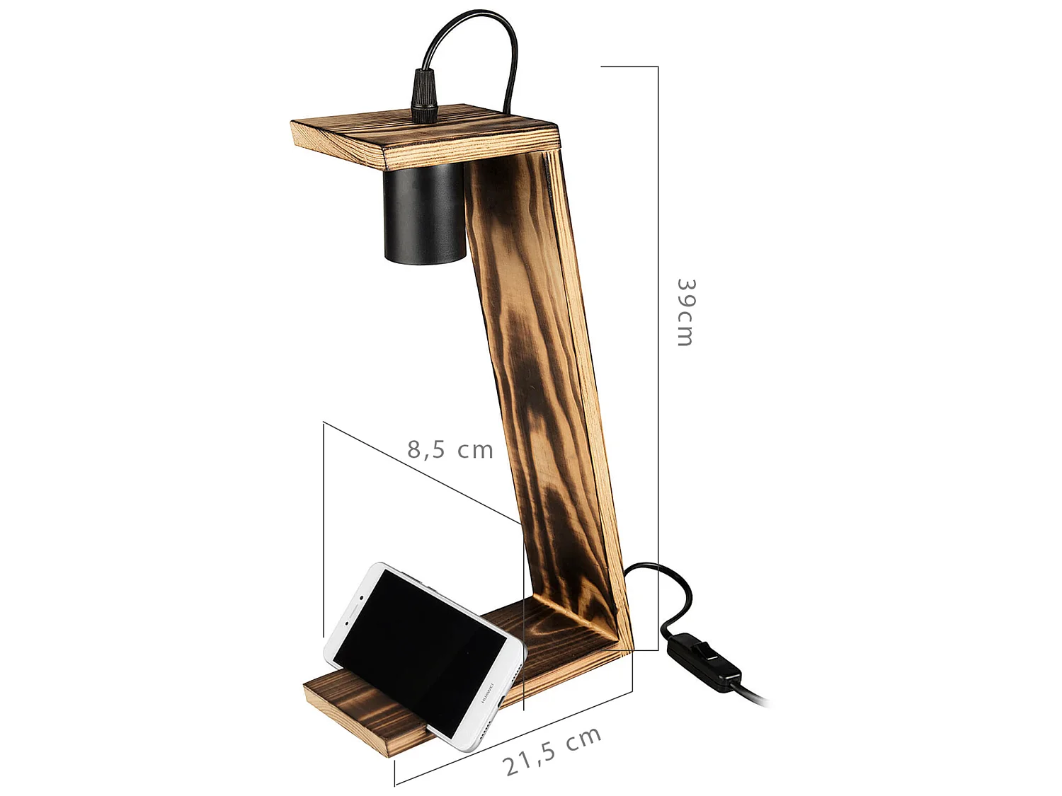 Lampe de bureau Gillingham en bois massif 39 cm E27 noir / naturel [lux.pro]